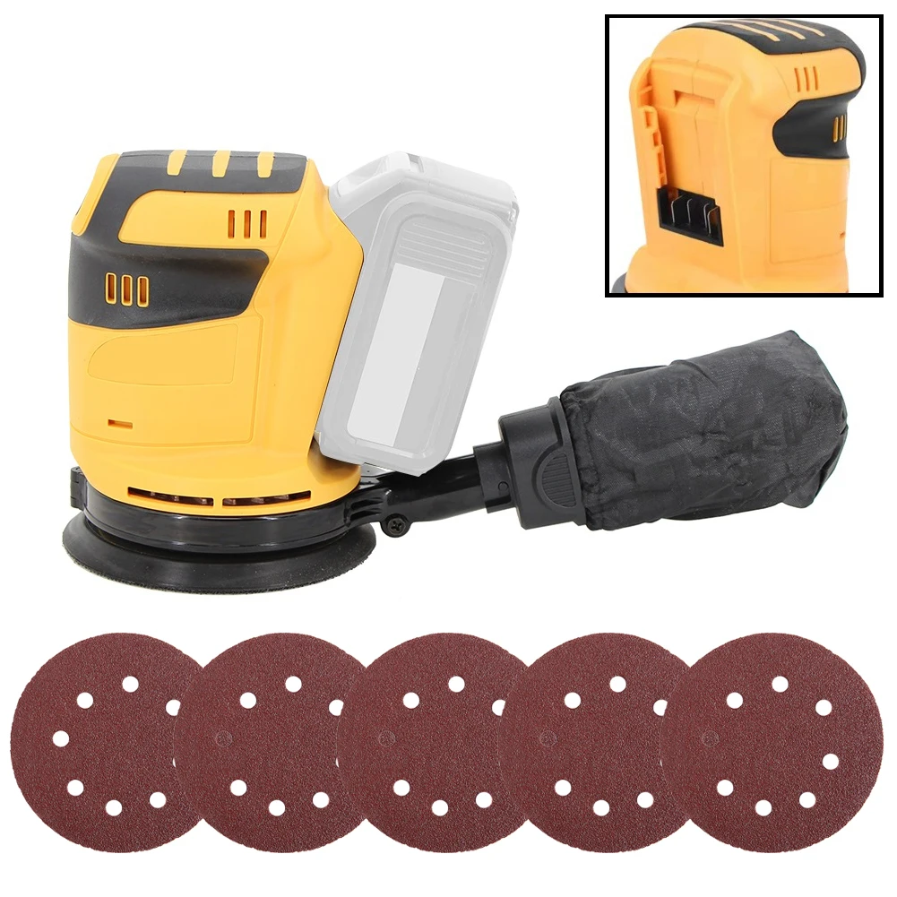 

Electric Orbital Sander 125mm Wood Grinder Polisher Rechargeable Sand Machine With 125mm Sandpapers For DeWalt 18V Battery