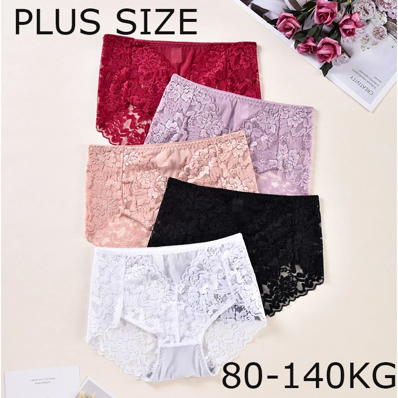 

6PCS Plus Size 1XL-4XL Sexy High Waisted Underwear Women Breathable Lace Panties Cheeky Mom Panties Hollow Out Floral Panties