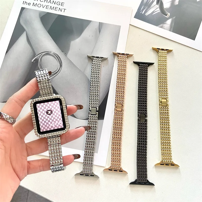 Plaid Slim Chain Stainless Steel Metal Watch Strap for Apple Watch Series 7/6/5/4/se/3/2/1 Rhinestones Exquisite Watchband
Plaid Slim Chain Stainless Steel Metal Watch Strap for Apple Watch Series 7/6/5/4/se/3/2/1 Rhinestones Exquisite Watchband
