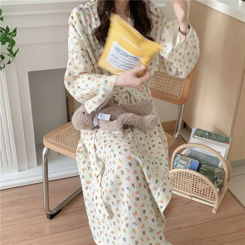 Women's Pajamas Home Clothes Night Dress Robe Long Sleeve Korea Woman Summer Offer Sleepwear Sexy Korean Attractive Nightwear Women's Pajamas Home Clothes Night Dress Robe Long Sleeve Korea Woman Summer Offer Sleepwear Sexy Korean Attractive Nightwear