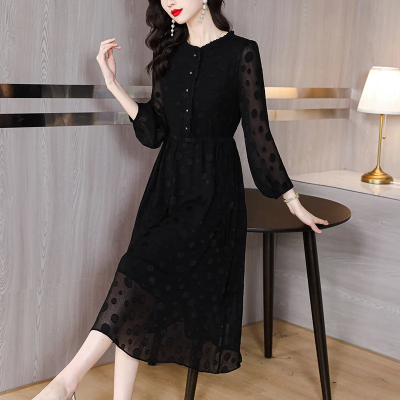 Black Polka Dots Floral Printed Fashion Casual Women Sleeve A-line High Waist O-Neck Long Dress
Black Polka Dots Floral Printed Fashion Casual Women Sleeve A-line High Waist O-Neck Long Dress