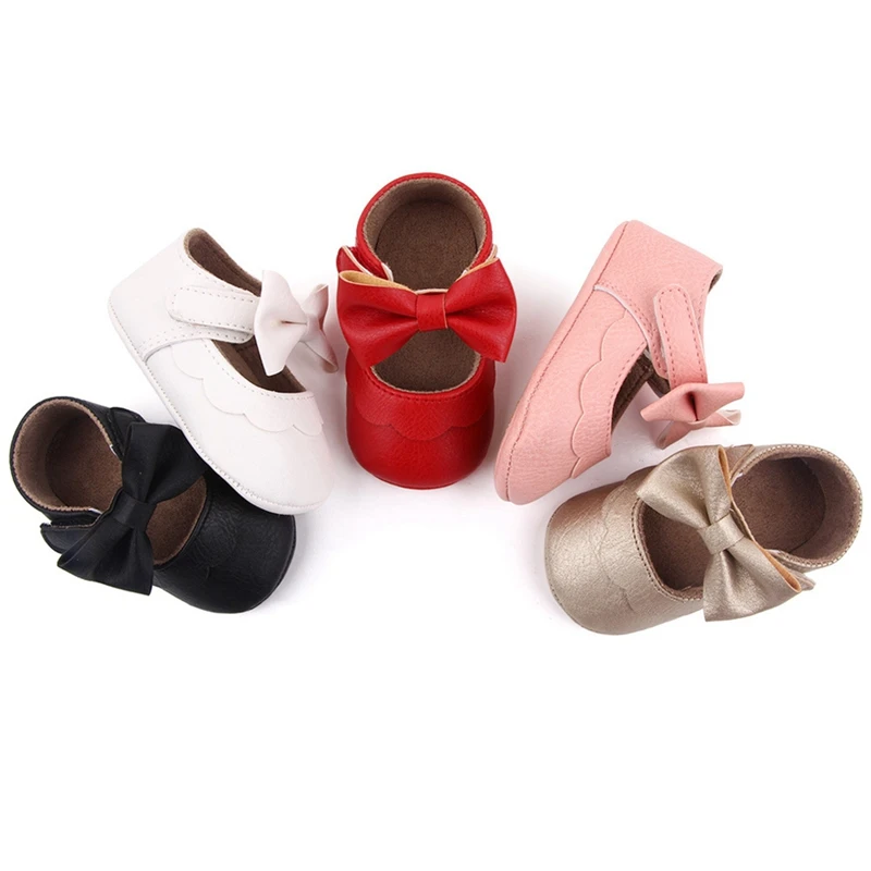 

Newborn Baby Shoes Girl Princess Shoes Classic Bowknot Soft Sole Anti-slip Dress Shoes First Walker Toddler Crib Walking Shoes