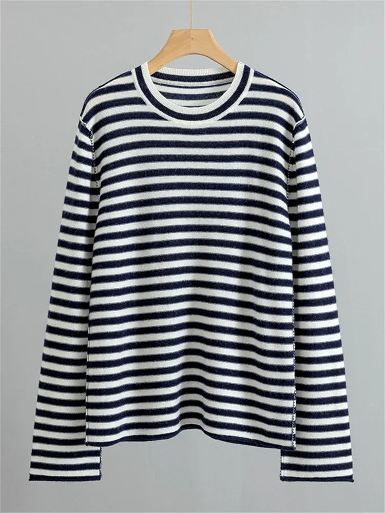 Women's Pullover Classic Striped O-Neck Casual Loose Cashmere Knitted Sweater Autumn New
Women's Pullover Classic Striped O-Neck Casual Loose Cashmere Knitted Sweater Autumn New