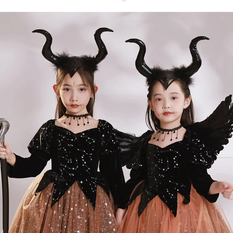 

Halloween children's costume girl little devil witch cosplay costume pumpkin skirt costume