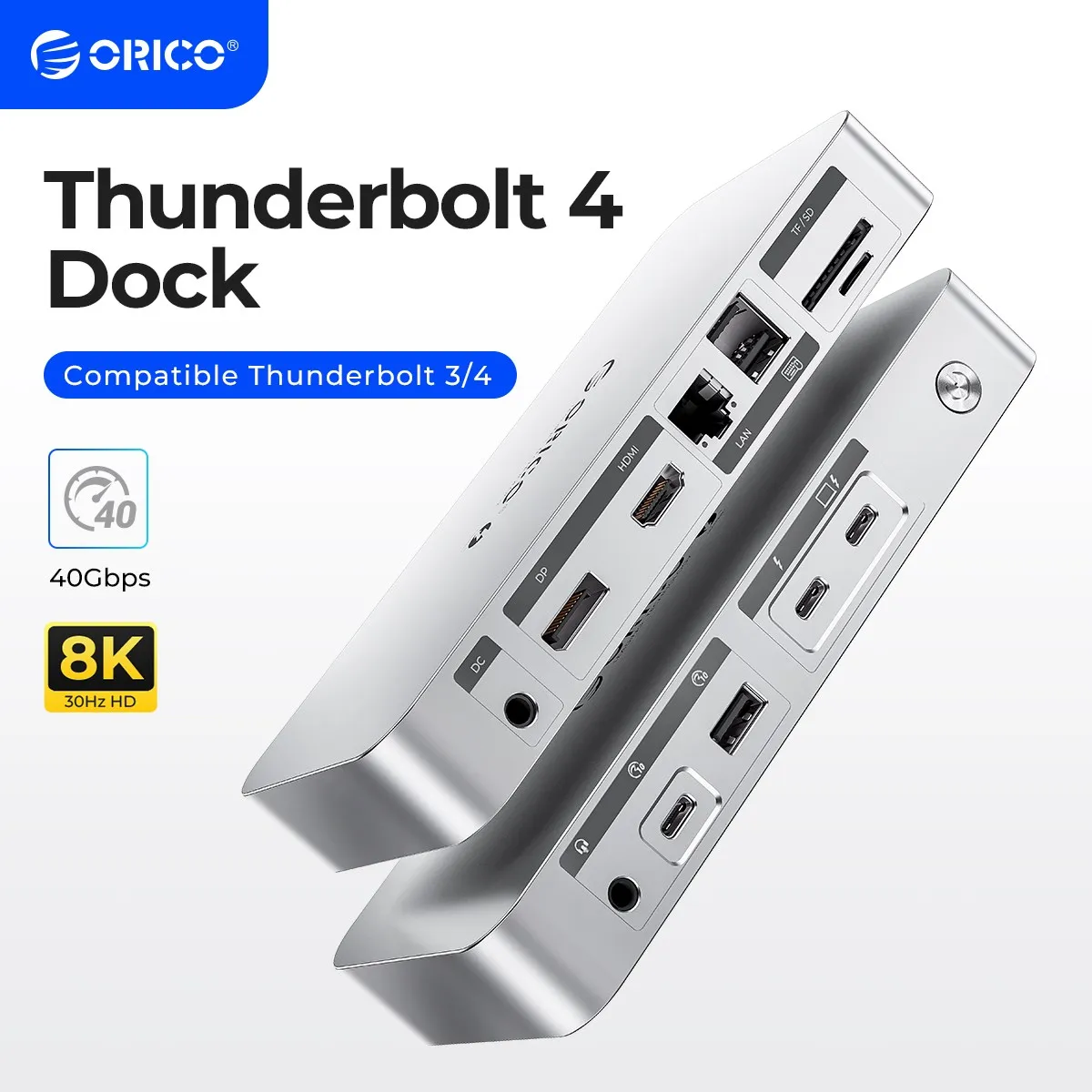 

ORICO Thunderbolt 4 Docking Station Type C to HDMI-compatible Adapter 8K@30Hz USB 3.2 Gen2 HUB Splitter for MacBook Mac Windows