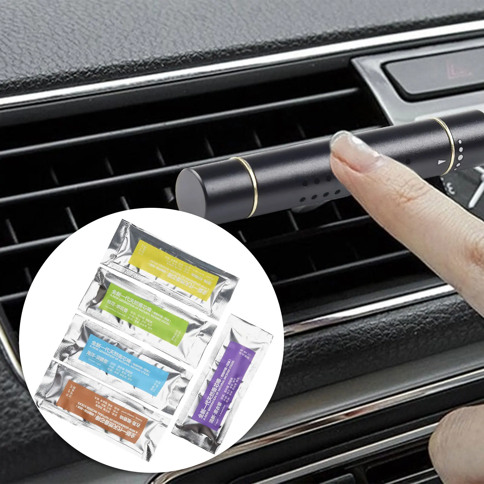 Car Outlet fragrance clip Freshener Air Conditioner Vent Perfume Diffuser With 5 Aroma Sticks Black Aluminum alloy
Car Outlet fragrance clip Freshener Air Conditioner Vent Perfume Diffuser With 5 Aroma Sticks Black Aluminum alloy