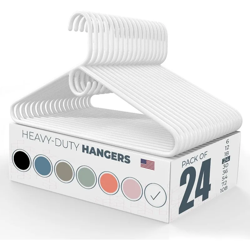 

24pk Made in USA Heavy Duty Plastic Clothes Hangers Bulk, 20 30 50 100 Pack Available, Strong Plastic Hangers, Jacket Coat