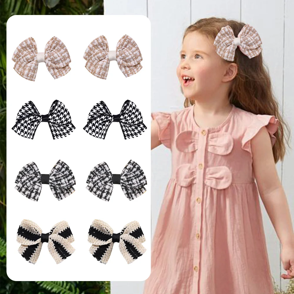 

48pc=24pair/lot 3.1“ Plaid Barrettes for Children Baby Girls Cotton Bowknot Hair Clips Kids Hair Bow Hairpins Children Headwear