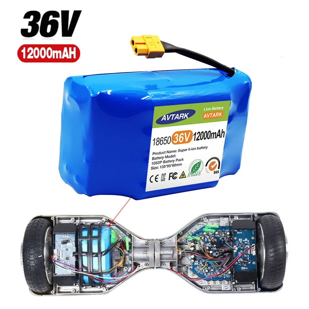 

Genuine 36V Battery pack 12000mAh 12Ah Rechargeable Lithium ion battery for Electric self balancing Scooter HoverBoard unicycle