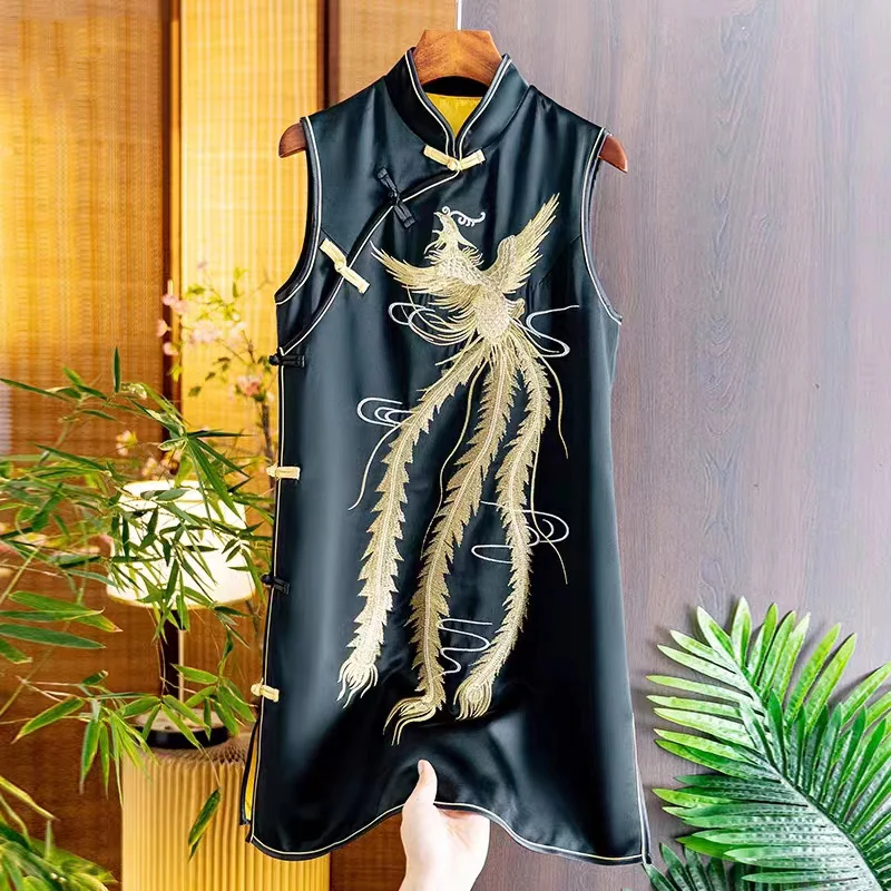 Китайская искусственная ткань с вышивкой Феникс Qipao стоячий воротник без рукавов осеннее Новое высококачественное Элегантное короткое платье
Китайская искусственная ткань с вышивкой Феникс Qipao стоячий воротник без рукавов осеннее Новое высококачественное Элегантное короткое платье