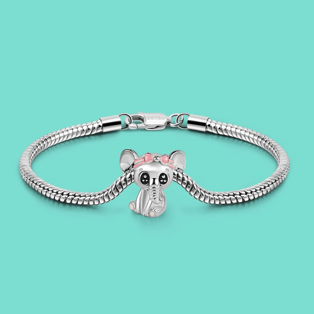 

Solid 925 Sterling Silver Bracelet Cute Elephant Charm Snake Chain Bracelet 6.3-9 Inches Women's Jewelry Christmas Gift