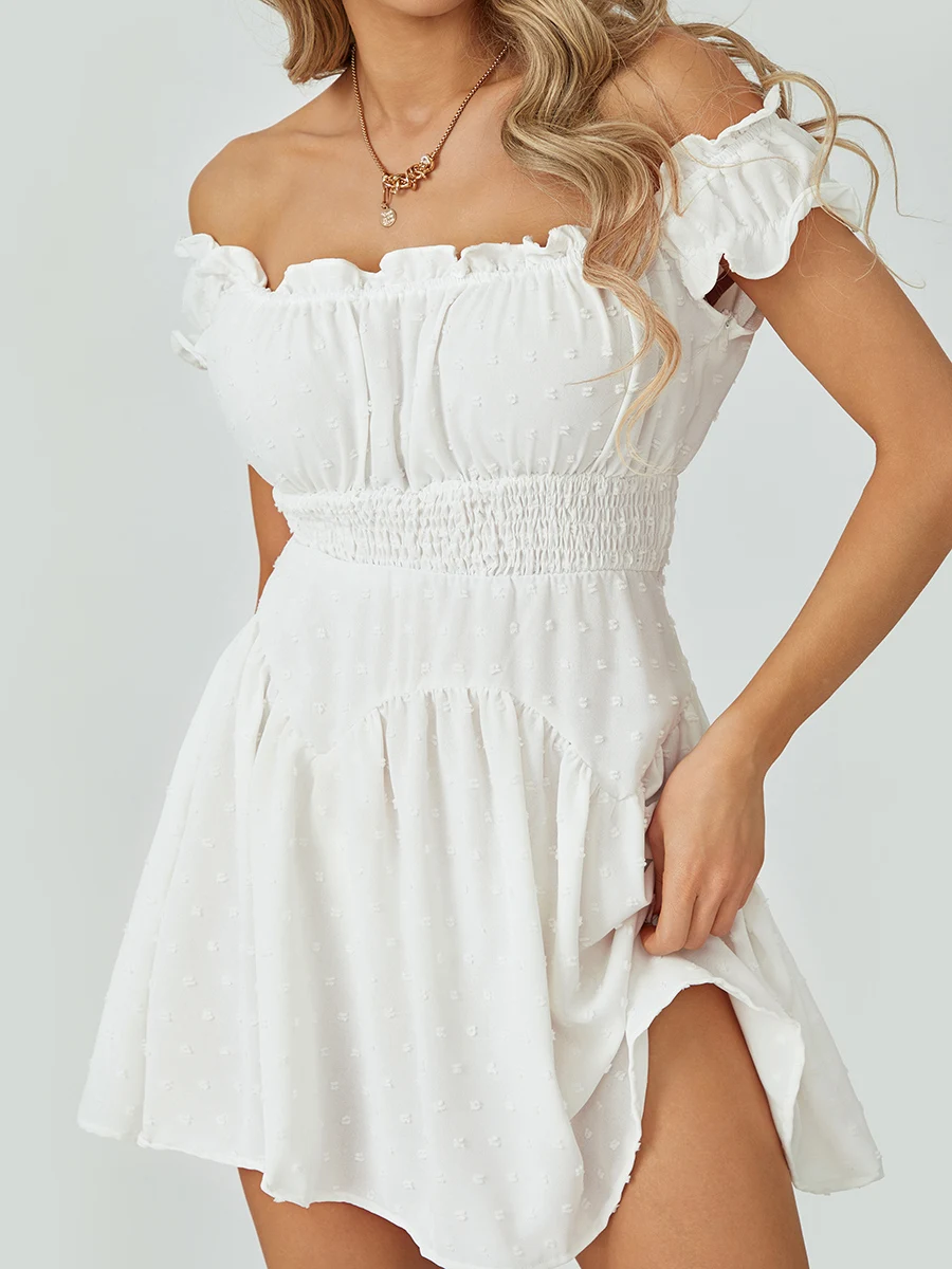 Women Summer Short Dress Solid Color Boat Neck Off Shoulder Puff Sleeve Ruched A-Line Dress for Ladies Evening Party Wear
Women Summer Short Dress Solid Color Boat Neck Off Shoulder Puff Sleeve Ruched A-Line Dress for Ladies Evening Party Wear