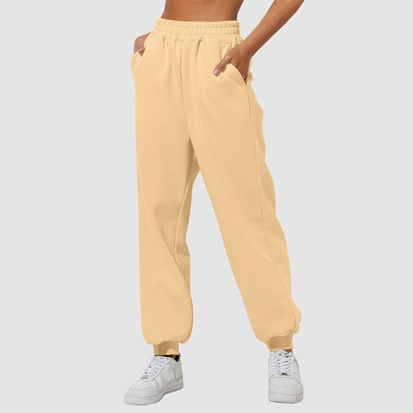 

Bound Feet Sweatpants Solid Loose Joggers Pants Women Winter Fleece Lined Pockets Exercise Long Pants Female Ankle-Length Pants