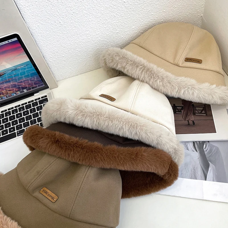 FAITOLAGI fluffy fur bucket hat for women winter