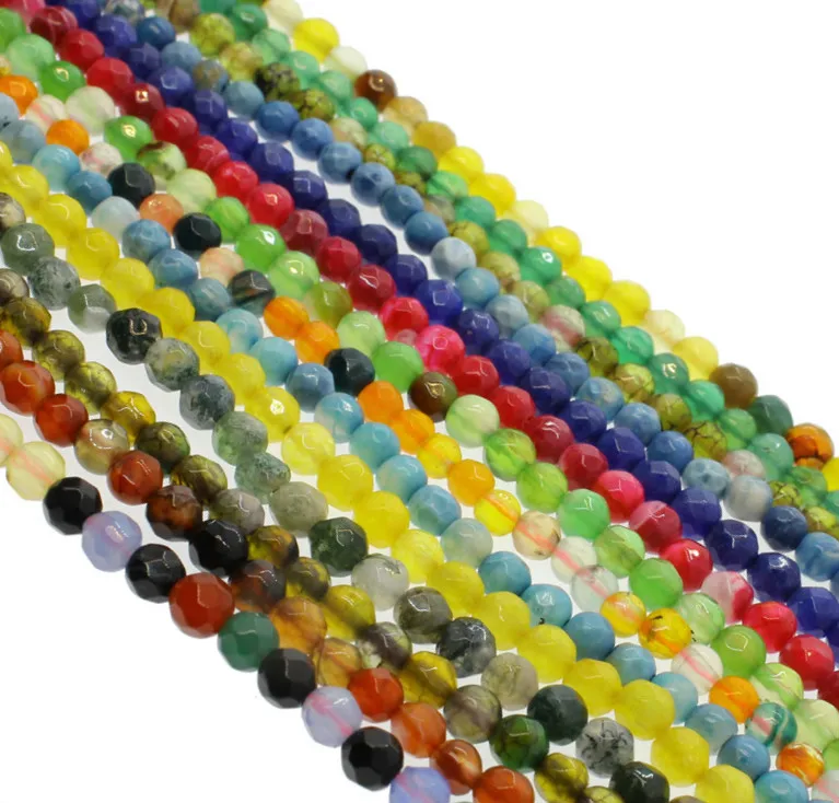 

4mm Fashion Natural Faceted Round Agate Stone Beads Semi-precious Stone Beads For Jewelry Making Necklace Bracelet