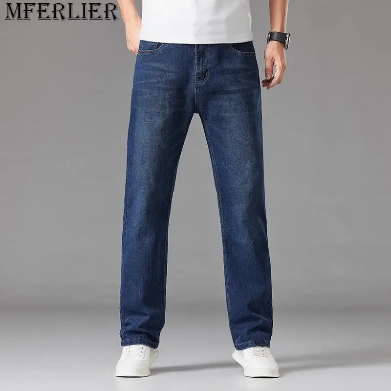 

Summer Autumn high-waisted jeans men's fashion middle-aged father loaded plus size high elasticity man casual 44 46 48