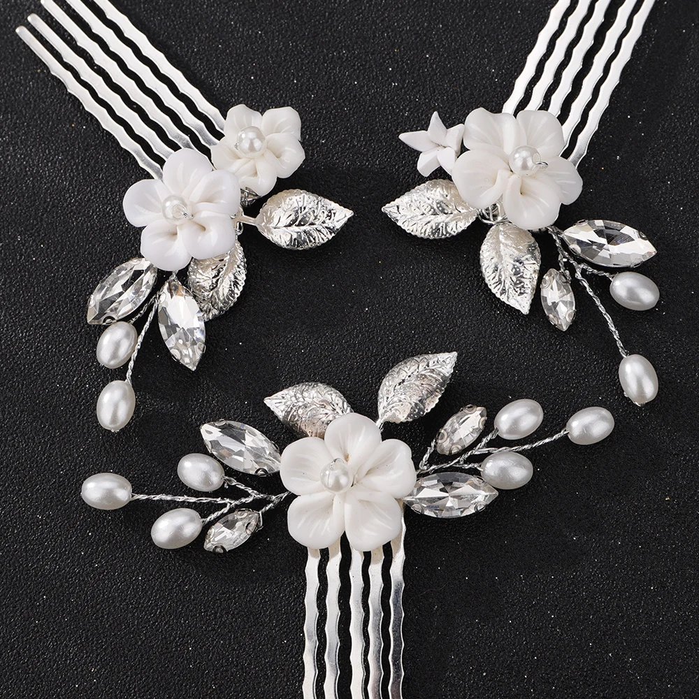 Silver Rhinestone Pearl Hair Accessories for Wedding Women Handmade Flower leaf Bridal Bride Hair Comb Party Head Jewelry Tiaras 9 S4ad6bd8f3acd4332952a3e868b24cd76h