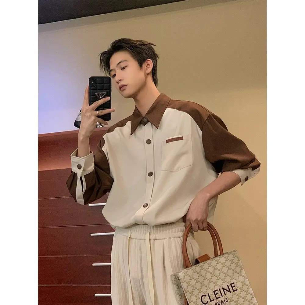 

Trendy Men Women Color-Blocked Long-Sleeved Shirts Spring And Summer Casual Handsome Korean Style Loose Tops Shirts Y2k Tops