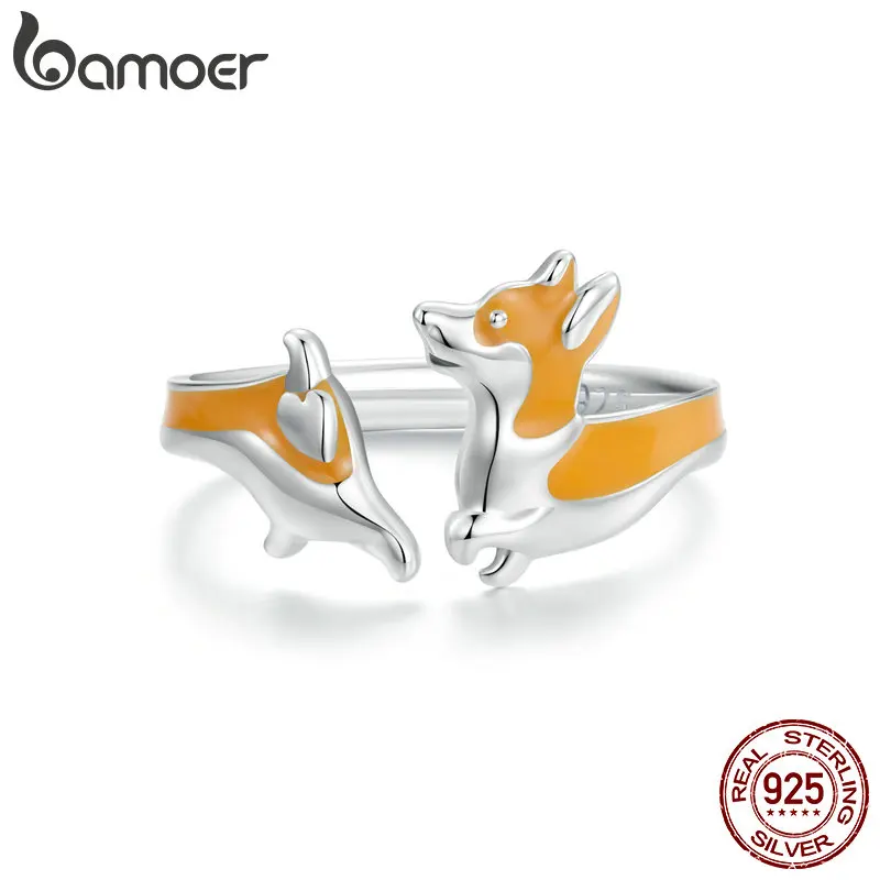 

Bamoer 925 Sterling Silver Cute Corgi Adjustable Ring Delicate Enamel Finger Ring for Women Girl Party Jewelry Gift