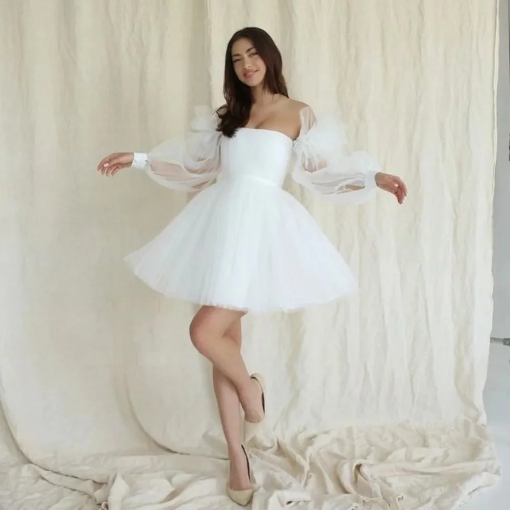 Beach Long Puff Sleeve A-line Short Wedding Dress Princess Off The Shoulder Pleats M Ankle Length Chic Vestidos De Novia Civil
Beach Long Puff Sleeve A-line Short Wedding Dress Princess Off The Shoulder Pleats M Ankle Length Chic Vestidos De Novia Civil