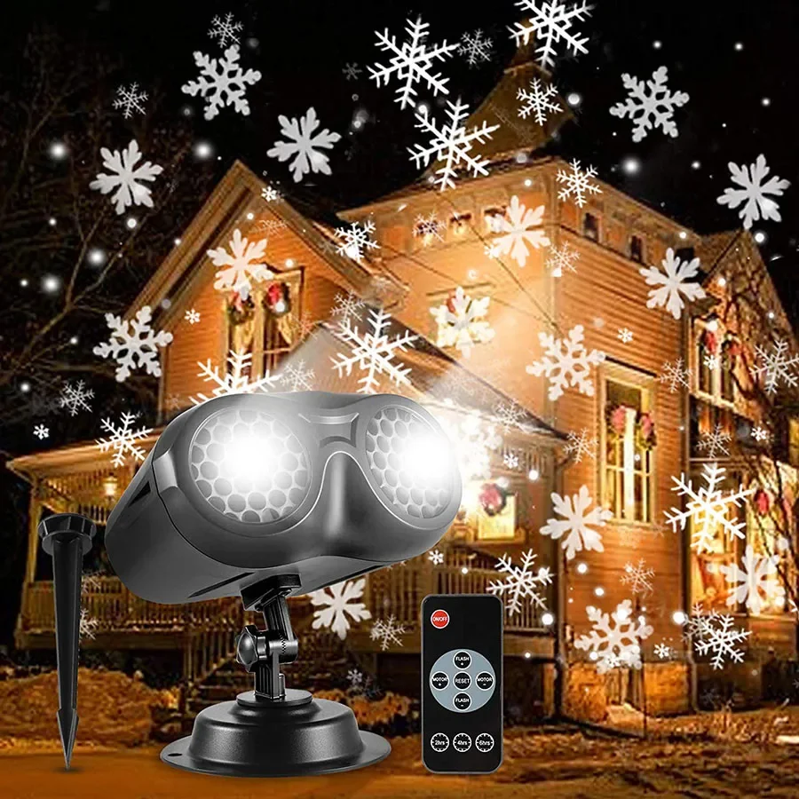 

Thrisdar Upgrade Christmas Snowflake Projector Light Outdoor Upgrade Rotating LED Snowfall Projection Lamp with Remote Control