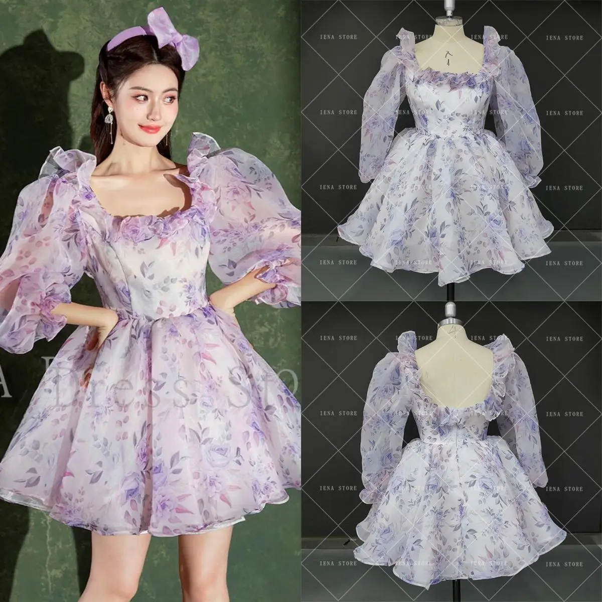 4386#IENA Purple Fairy Floral Printed Puffy Organza Sleeves Evening Dresses Square Neck Prom Gowns Formal Occasion Party Dresses
4386#IENA Purple Fairy Floral Printed Puffy Organza Sleeves Evening Dresses Square Neck Prom Gowns Formal Occasion Party Dresses