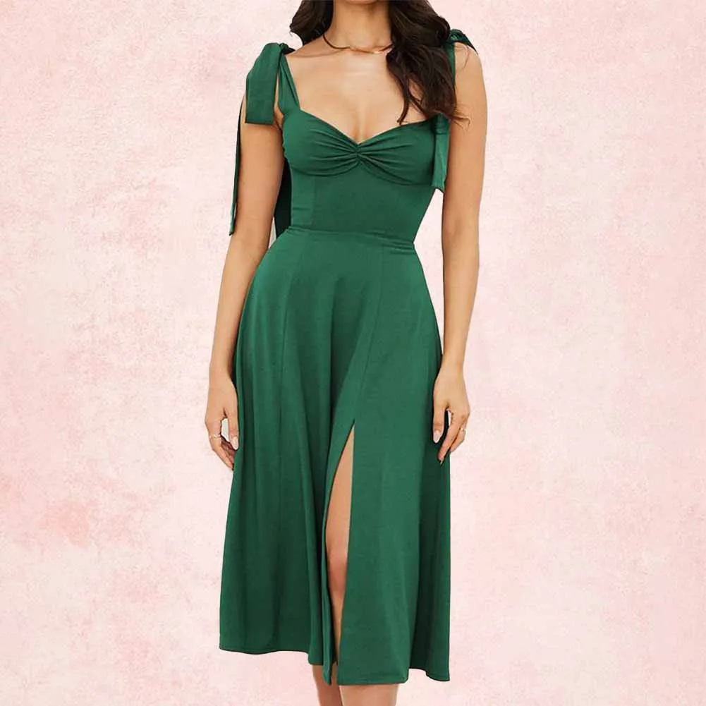 Wide Strap Long Dress Lace-up Maxi Dress Sleeveless Slim Fit Solid Color Split Dress Sundress Sweetheart Neck Female
Wide Strap Long Dress Lace-up Maxi Dress Sleeveless Slim Fit Solid Color Split Dress Sundress Sweetheart Neck Female