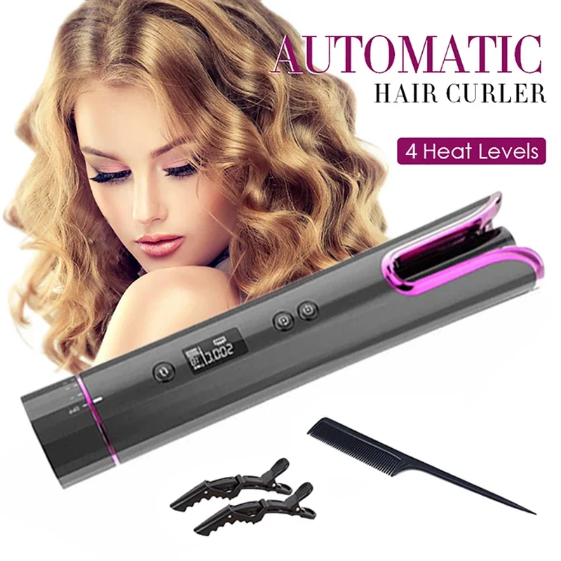 

Automatic Hair Curler USB LCD Display Cordless Wireless Auto Ceramic Curling Iron Hair Waver T Waves Iron Curling Wand Air C