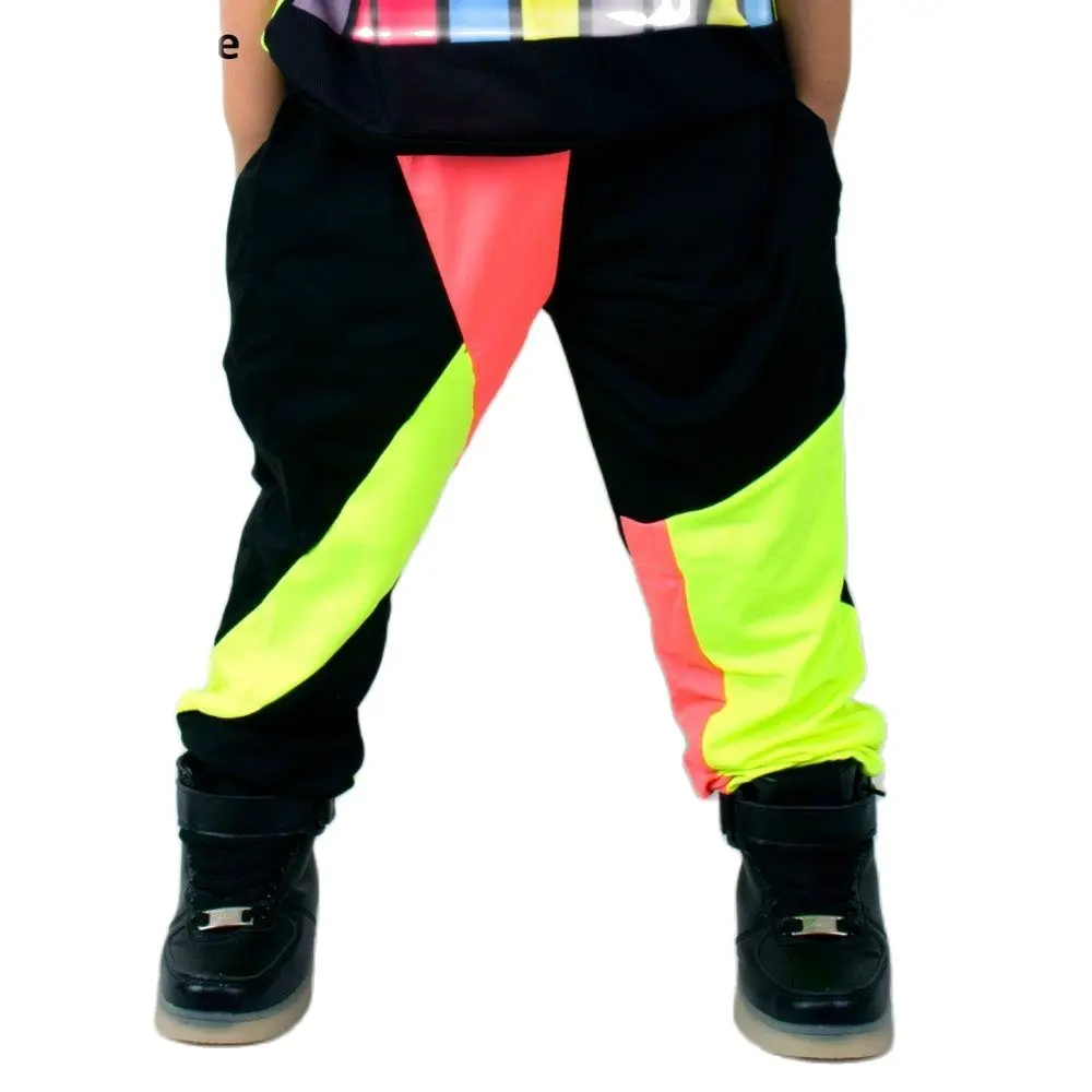 

2023 Kids Adult Spring Summer Sweatpants Costumes Wear Thin Colorful Patchwork Panelled Jazz Trousers Harem Hip Hop Dance Pants