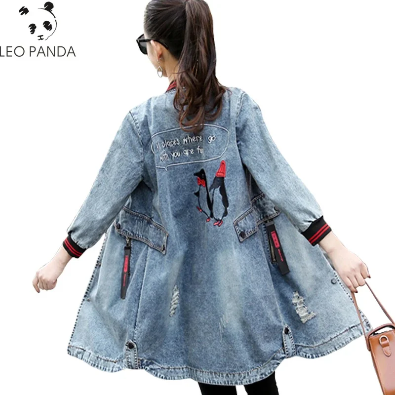 Женская джинсовая куртка с вышивкой, длинная рваная куртка большого размера 3XL, весна-осень 2024 
Женская джинсовая куртка с вышивкой, длинная рваная куртка большого размера 3XL, весна-осень 2024
