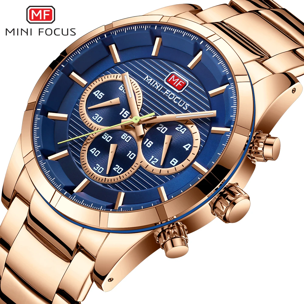 

MINI FOCUS Luxury Brand Quartz Watch for Men 24 Hours Display Sub-Dials Waterproof Watches Stainless Steel Strap Clock 0170G