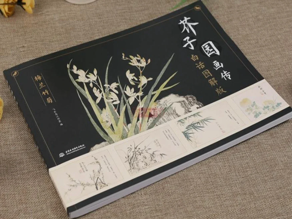

HVV Traditional Chinese Mustard Seed Garden Ink Brush Painting Drawing Art Book For Plum Orchid, Bamboo And Chrysanthemum