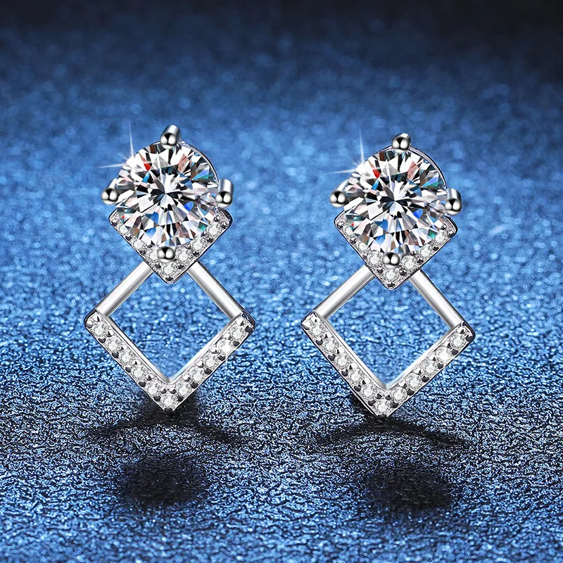 

New Luxury Fashion S925 Sterling Silver Platinum VVS D color 2 Carat Moissanite Diamond Rhombus Earrings For Women Jewelry Gift