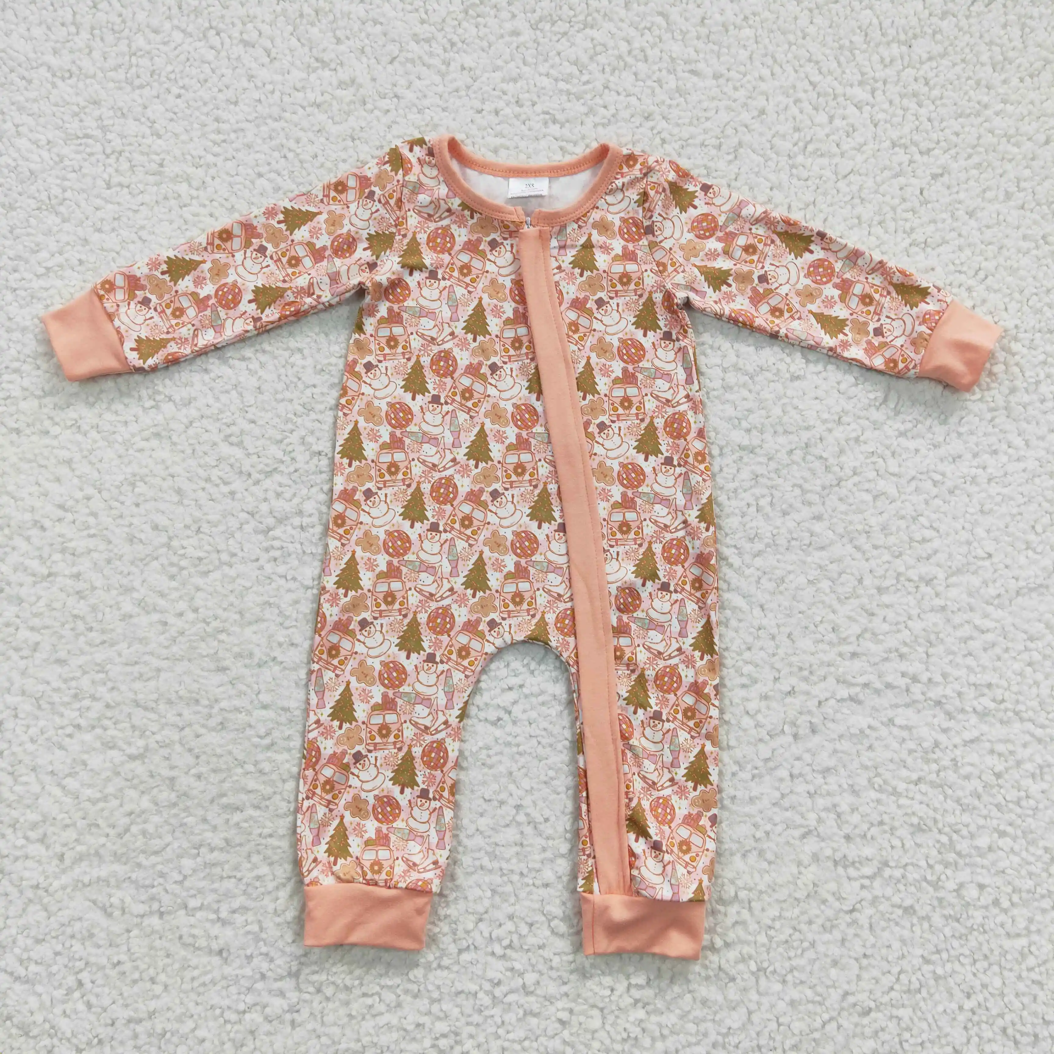 

New Design Wholesale RTS Newborn Sleeved Bodysuits Infants Girls Christmas Rompers B​aby Toddler Zip Sleepers