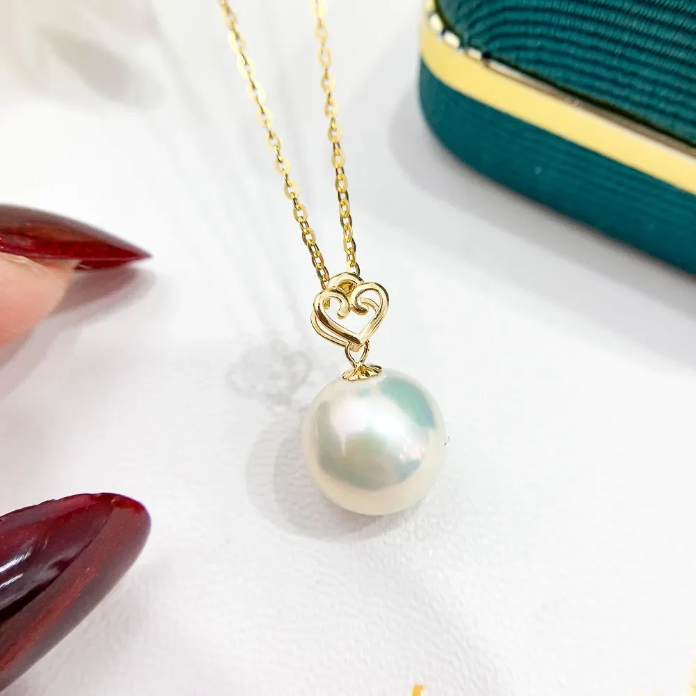 

DIY Pearl Accessories G18K Yellow and White Gold Pendant Empty Holder Fashion Necklace Pendant Holder Women's 9-13mm Round Beads