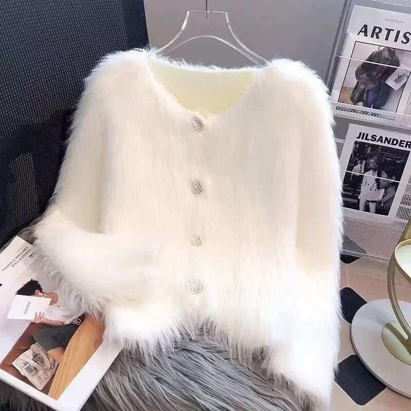 

Вязаный кардиган из искусственной норки и кашемира, женский свитер, пальто, популярный Европейский мягкий женский E132 на осень и зиму