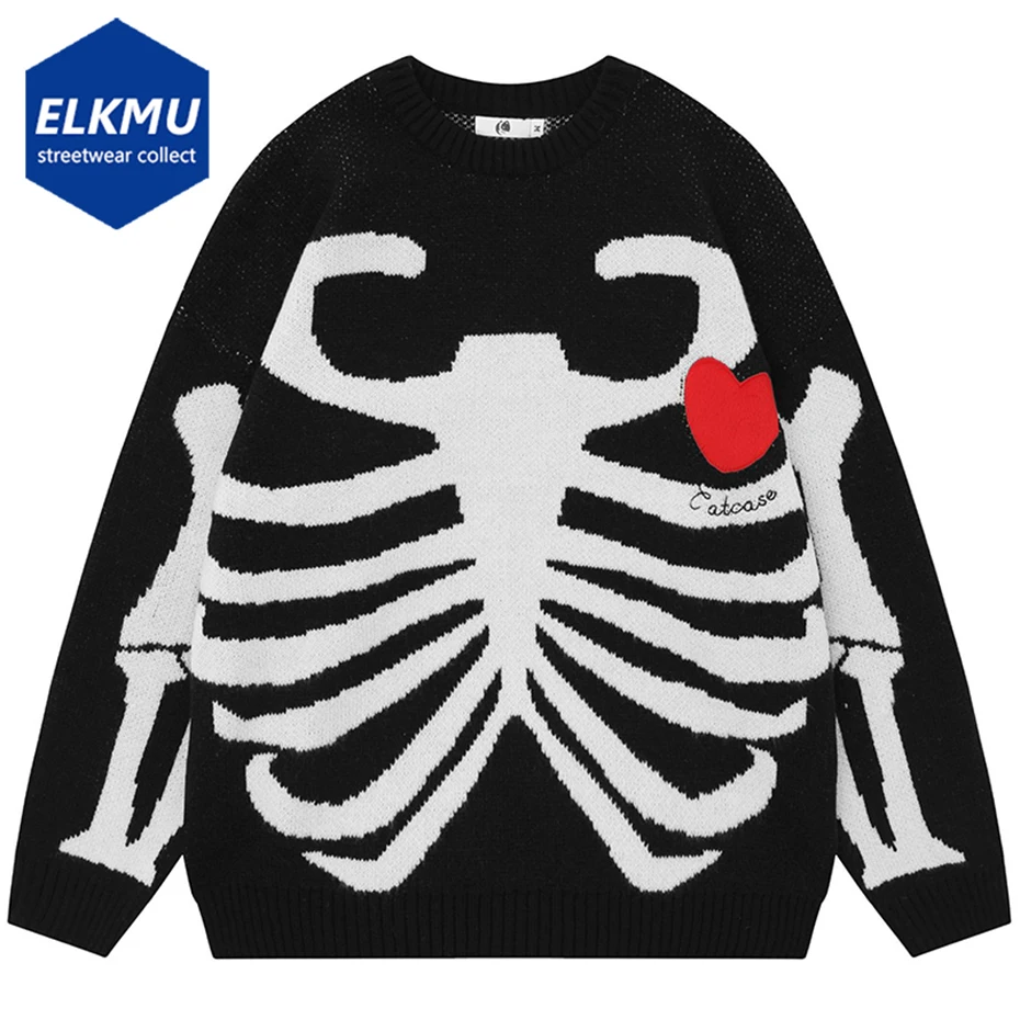 Graphic Knitted Sweater Streetwear Hip Hop Oversized Harajuku Pullover Sweater Men Skeleton Pattern Loose Casual Sweaters Black
Graphic Knitted Sweater Streetwear Hip Hop Oversized Harajuku Pullover Sweater Men Skeleton Pattern Loose Casual Sweaters Black