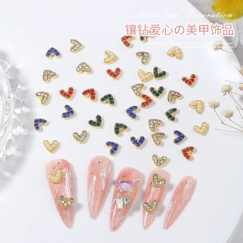 

10pcs Charming 6 Color Love Heart Nail Art Jewelry Alloy Big Red Peach Heart Diamond Valentine's Day Diamond Nail Decoration