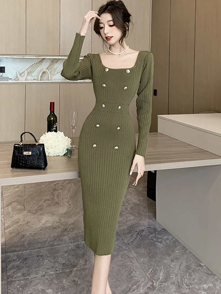 Autumn Winter Solid Knitted Fake Breasted Casual Long Dress Korean Vintage Hepburn Dress for Women 2023 Elegant Bodycon Vestidos
Autumn Winter Solid Knitted Fake Breasted Casual Long Dress Korean Vintage Hepburn Dress for Women 2023 Elegant Bodycon Vestidos