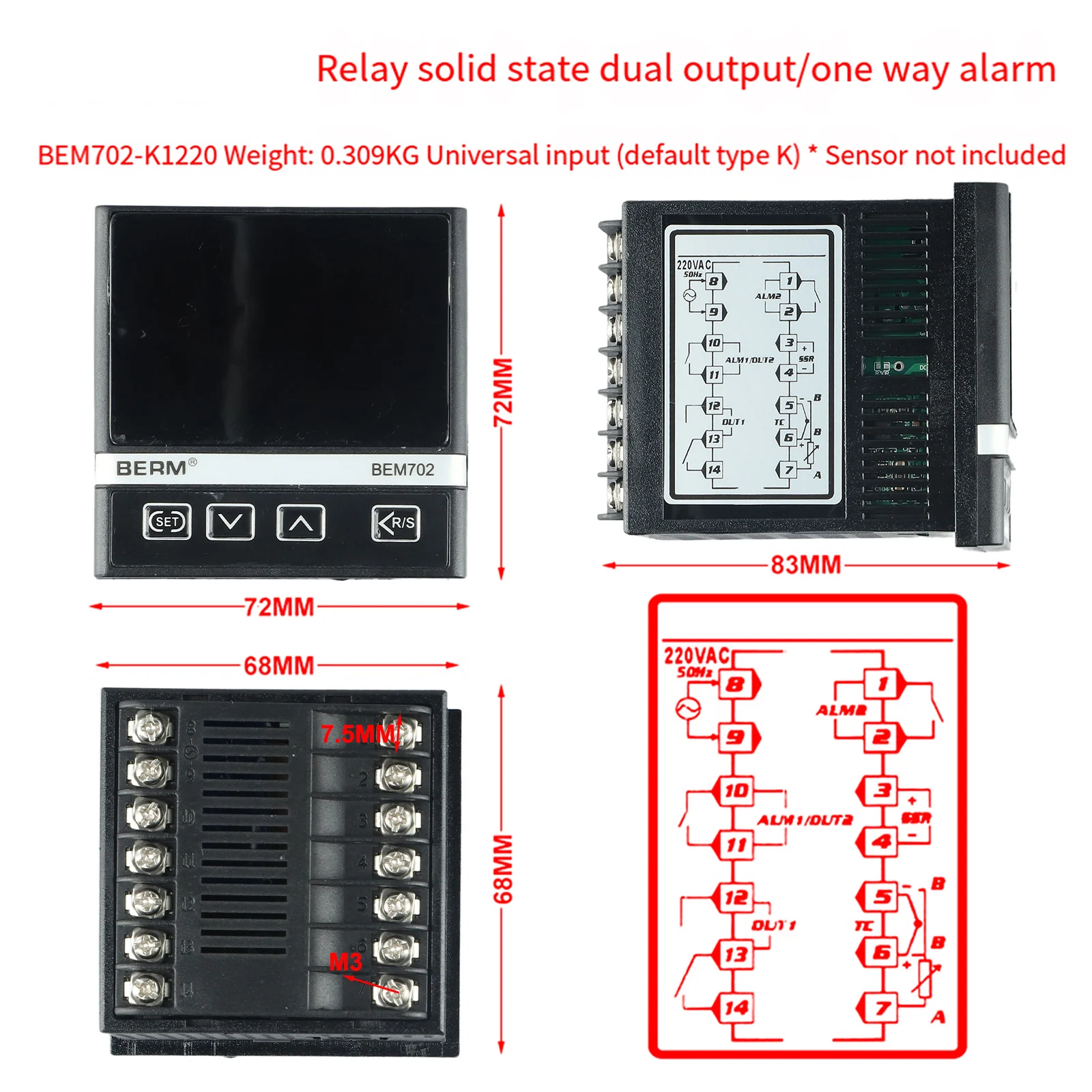 Intelligent Thermostat Controller Dual Output BEM702 K1220 Model Glass Screen Anti interference Performance Fire Retardancy
Intelligent Thermostat Controller Dual Output BEM702 K1220 Model Glass Screen Anti interference Performance Fire Retardancy