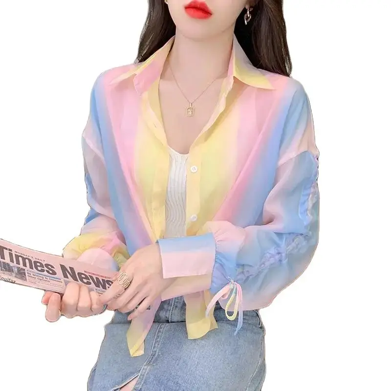 Rainbow Sunscreen Clothing Women New Summer Thin Long Sleeved Shirt Fashionable Western Drawstring Lce Silk Sunscreen Cardigan
Rainbow Sunscreen Clothing Women New Summer Thin Long Sleeved Shirt Fashionable Western Drawstring Lce Silk Sunscreen Cardigan