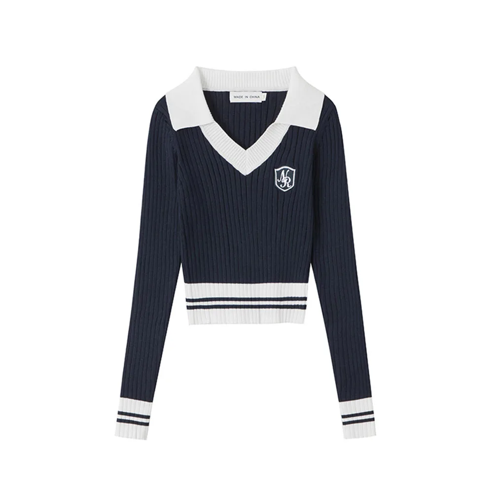 Spring Autumn V-Neck Pullover Shirt Women Patchwork Turn-Down Collar Letter Embroidery Knitted Tops Casual Preppy Style Sweater
Spring Autumn V-Neck Pullover Shirt Women Patchwork Turn-Down Collar Letter Embroidery Knitted Tops Casual Preppy Style Sweater