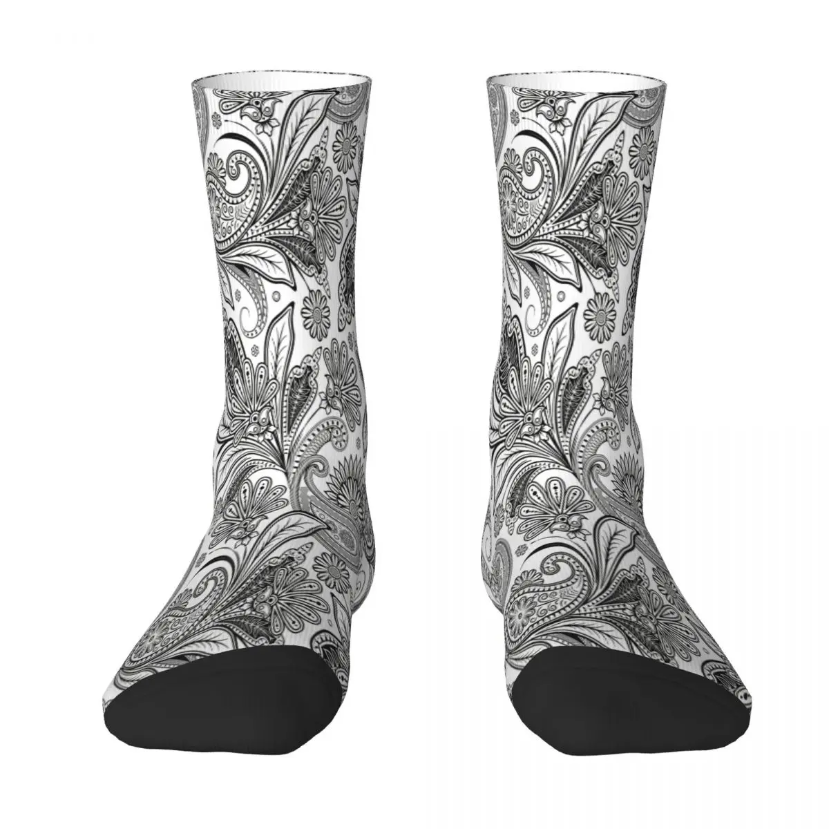 

Black Ornate Vintage Paisley Pattern Sock Socks Men Women Polyester Stockings Customizable Design