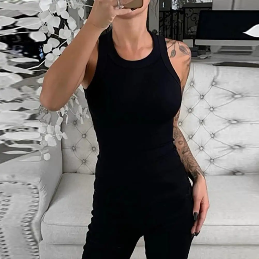 

Women Vest Ribbed Slim Fit Tank Tops for Women O-neck Vest Streetwear Solid Color Bottoming Inner Wear Tops Stretchy Top
