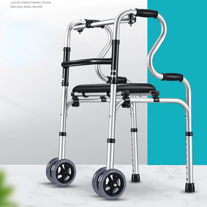 

Elderly Seating Auxiliary Walking Crutches Foldable Lightweight with Wheels Portable Trolley for Rehabilitation