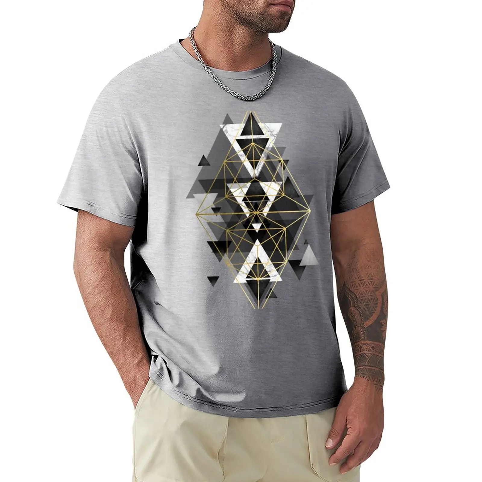 

Черная, белая и Золотая Футболка с геометрическим рисунком, футболка оверсайз, футболки ca, тяжелые футболки для мужчин
