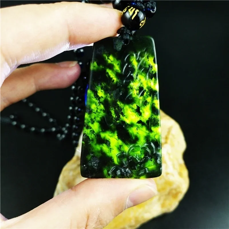 

Certified Chinese Natural Black Green Jade Buddhist Lotus Pendant Necklace Fashion Charm Jewellery Hand-Carved Lucky Amulet Top