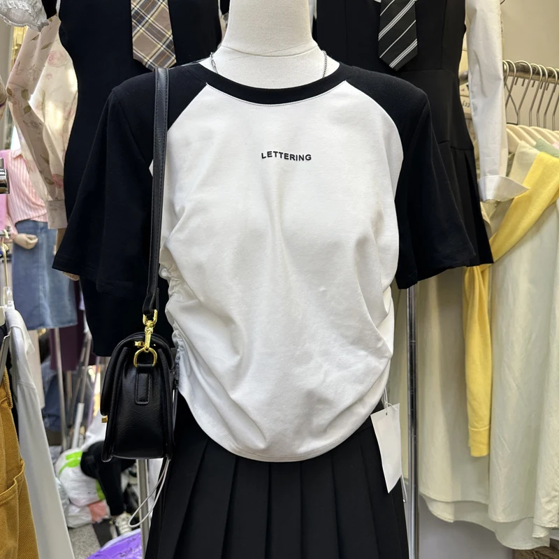 2023 Summer New Korean Loose Drawstring Casual All Match Short Sleeve T-shirt Contrasting Colors Tops Women Clothing
2023 Summer New Korean Loose Drawstring Casual All Match Short Sleeve T-shirt Contrasting Colors Tops Women Clothing