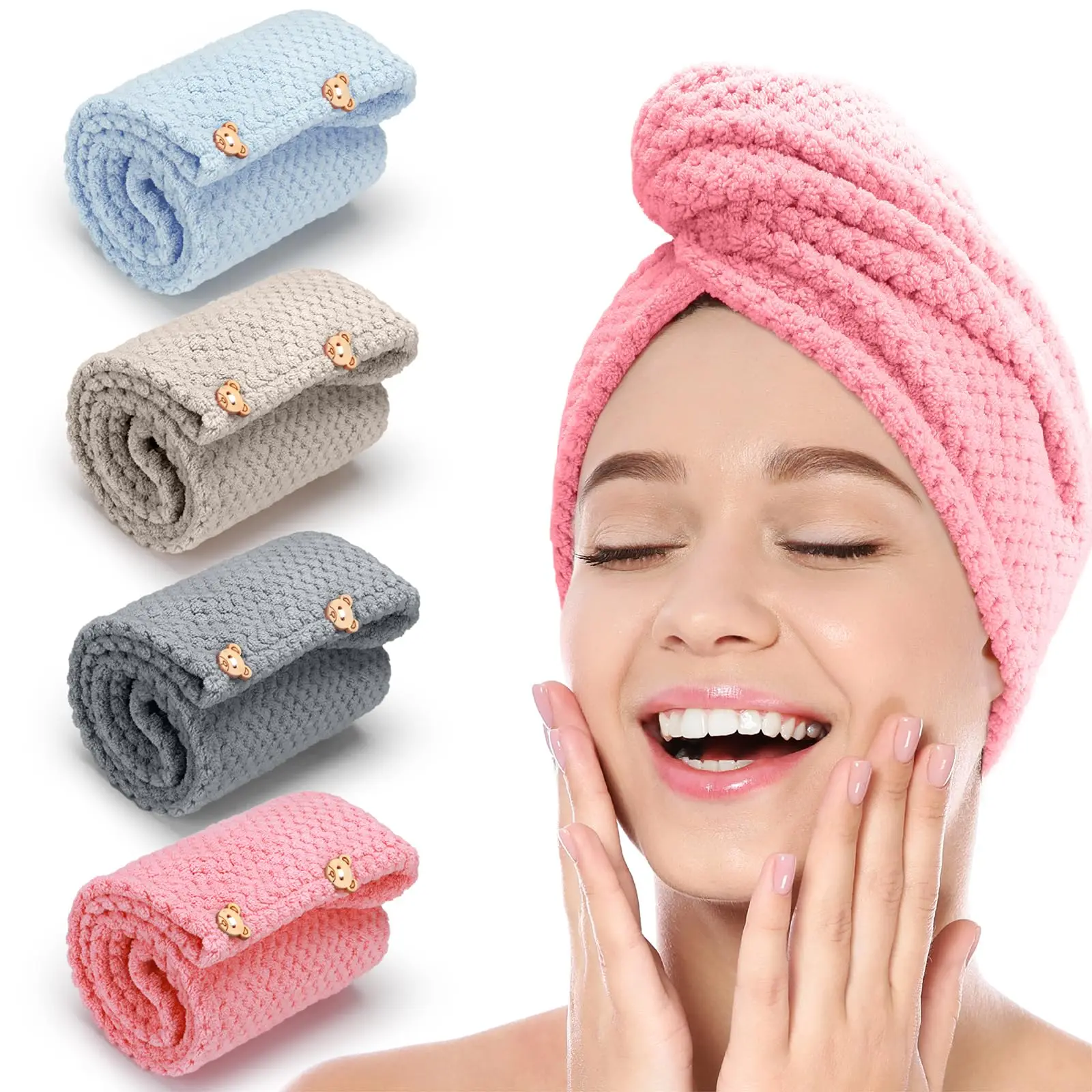 

Super Absorbent Microfiber Hair Towels, Head Hair Drying Towel Wrap,Anti Frizz Microfiber Towels, Fast Drying Hair Towel, Turban