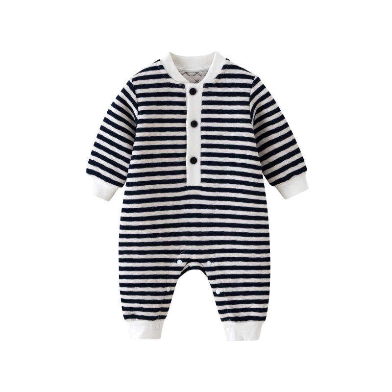 

2023 Winter Newborn Baby Rompers Thicken Warm Stripe Long Sleeve Infants Jumpsuits One Piece Clothes 0 to 12 months